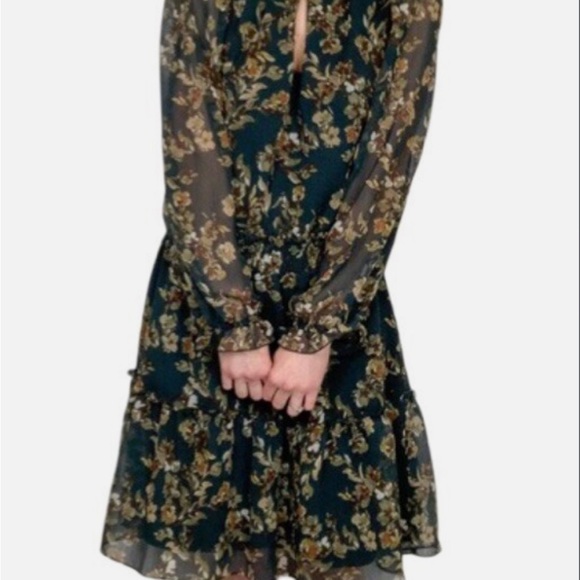 Anthropologie Drew Fern Floral Chiffon Tiered Cottage Boho Smocked Dress - Picture 1 of 14